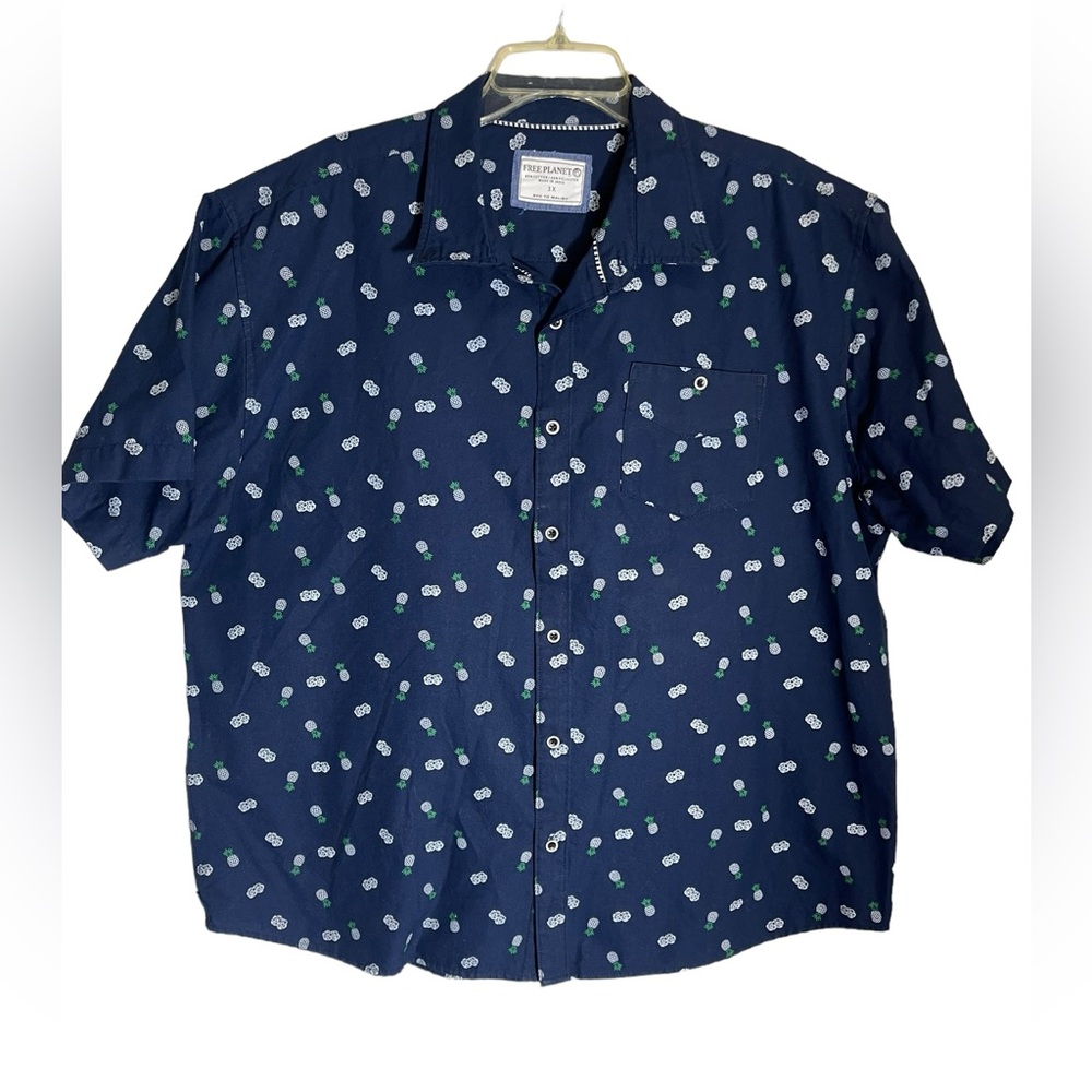 Free Planet size 3x men’s navy blue pineapple cotton blend shirt - Picture 1 of 6